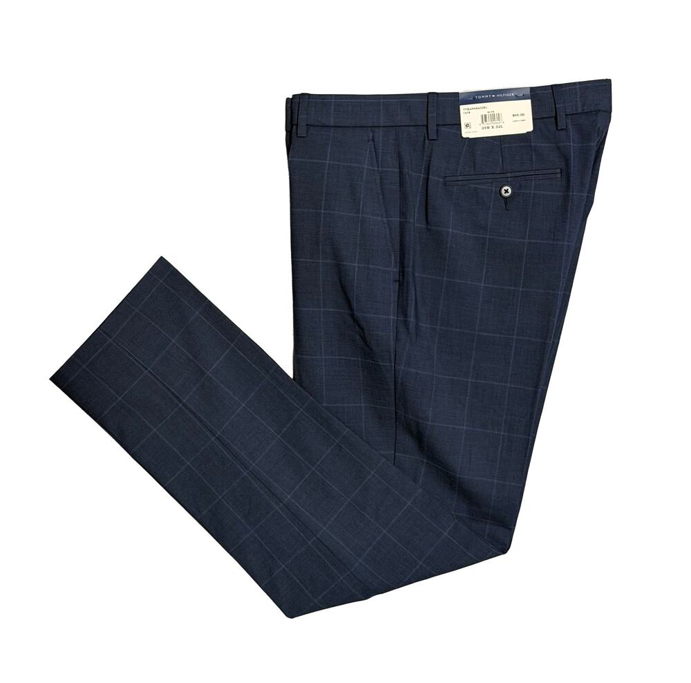 Tommy Hilfiger Dress Pants Men's 34"x32" Tate Stretch Blue Check